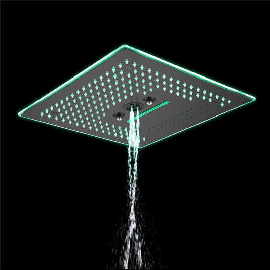 Flushed Mounted Matte Black 16'' x 16'' Shower Head: Featuring 64 LED Lights, Music, Rainfall, Waterfall, Mist, 360 Degrees Rotation, and Hydro Jet Technology