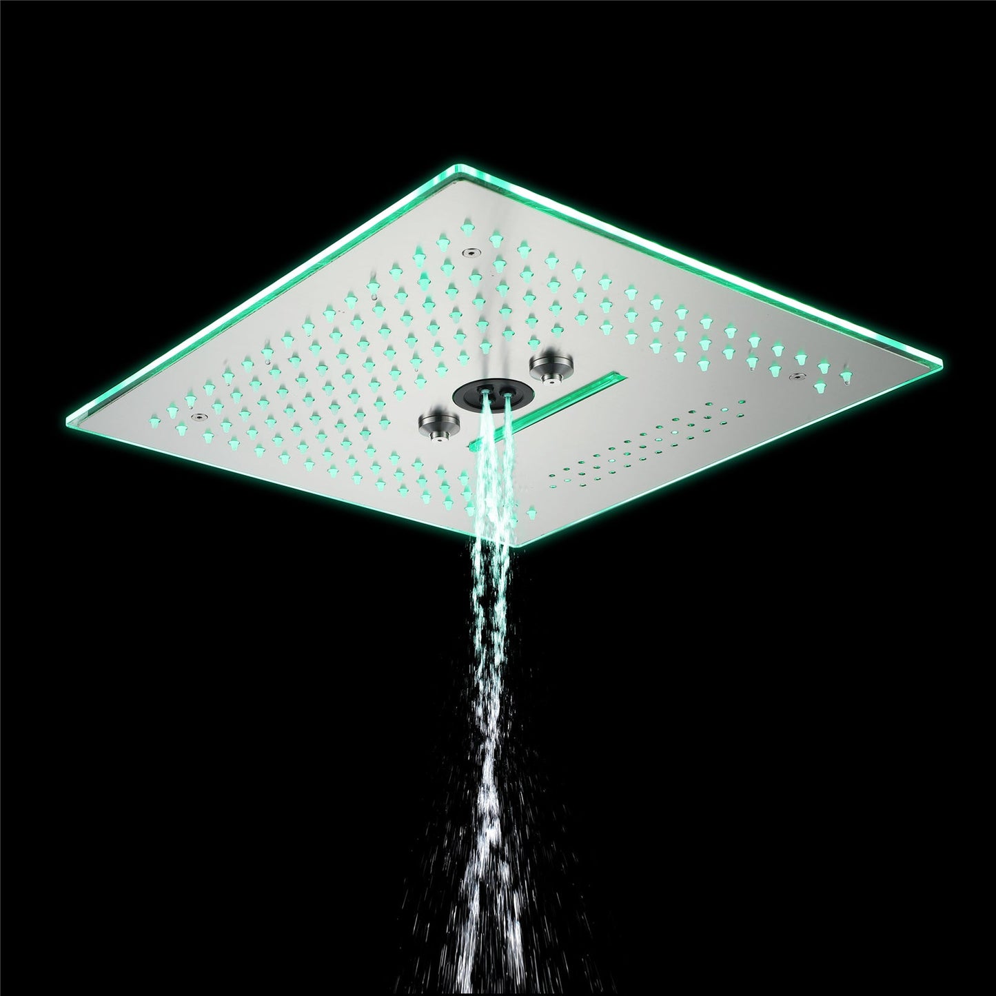 Flushed Mounted Brushed Nickel 16'' x 16'' Shower Head: Featuring 64 LED Lights, Music, Rainfall, Waterfall, Mist, 360 Degrees Rotation, and Hydro Jet Technology