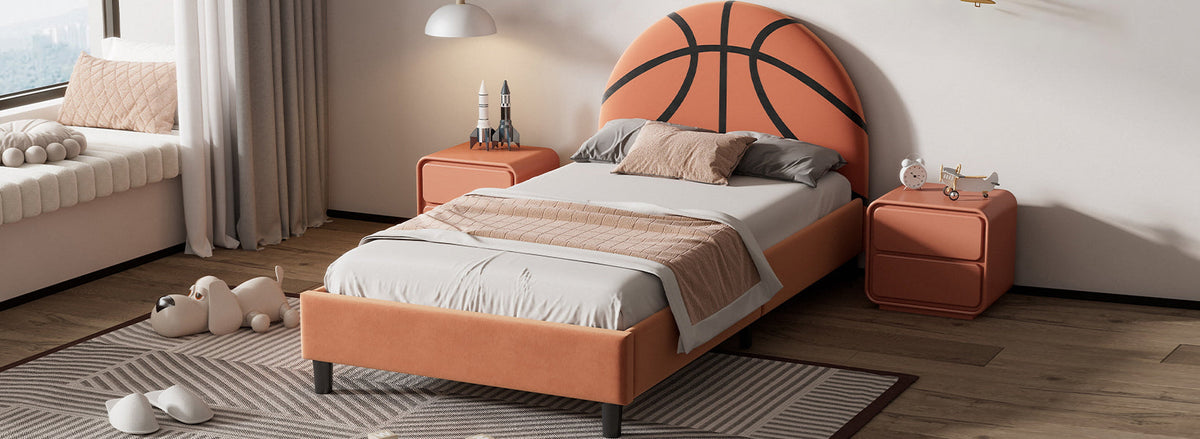 Basketball Design Upholstered Twin Platform Bed
