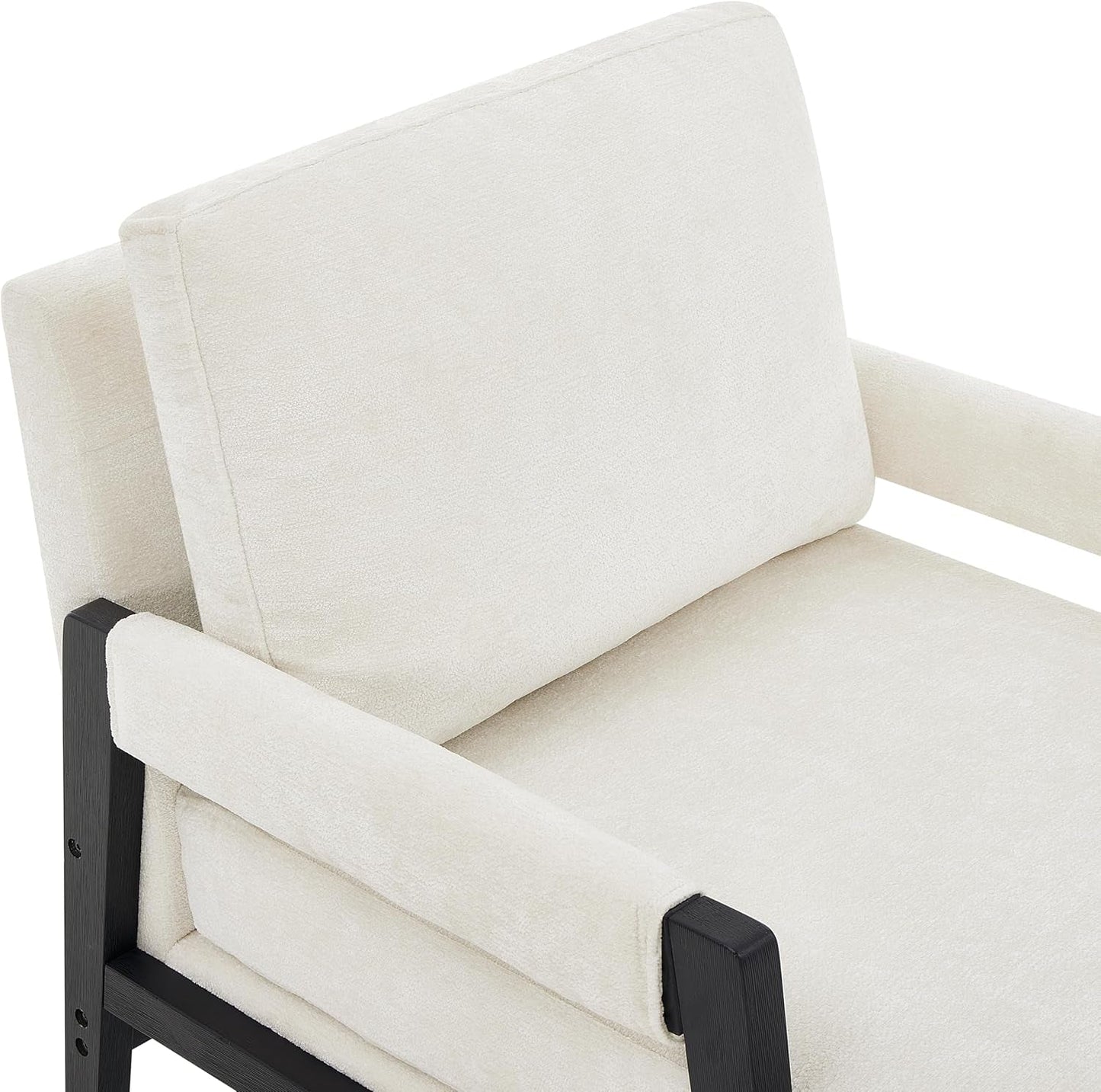 White Chenille Upholstered Mid Century Accent Armchair