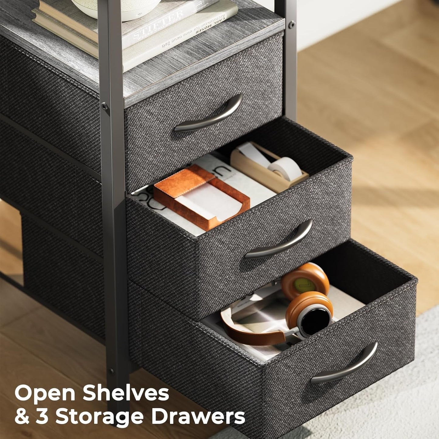 47 Inch L Shaped Desk With Power Outlets And 3 Drawers Grey