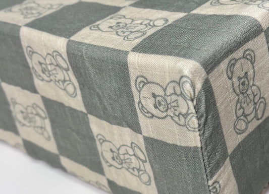 Organic Bamboo Blend Crib Sheet in Checkered Bears