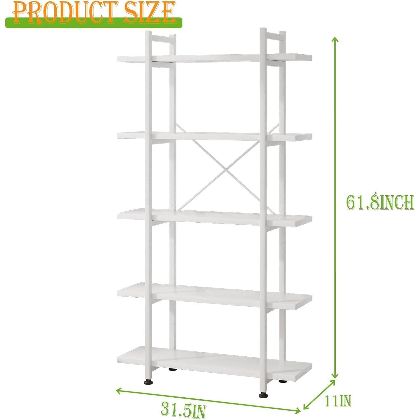 White 5 Tier Wooden Bookcase Tall Storage Organizer