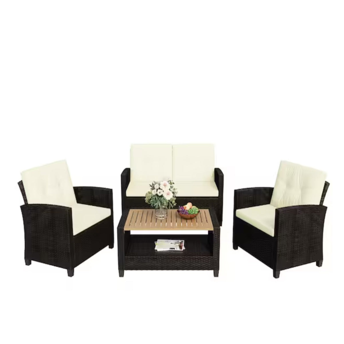 4-Piece All Weather Wicker Outdoor Patio Conversation Set