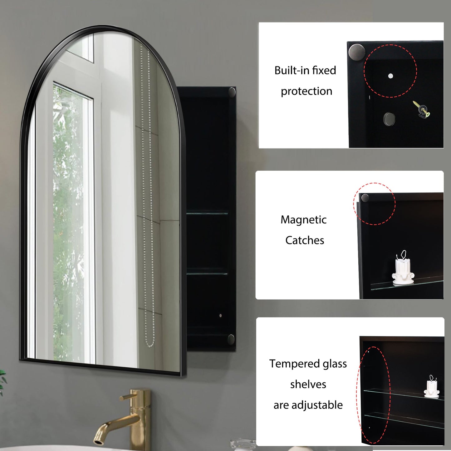 24x36 Inch Arched Recessed Medicine Cabinet