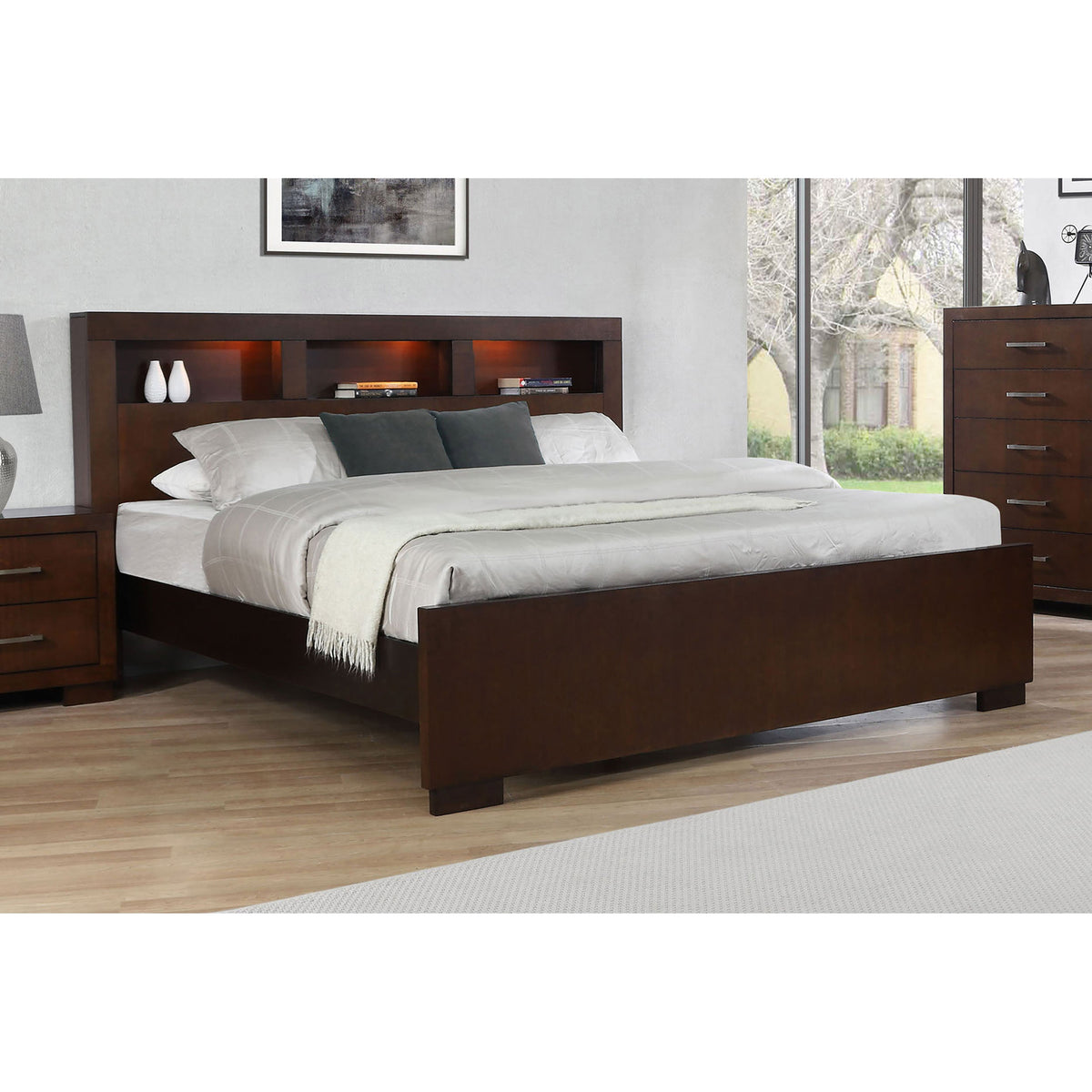 Cappuccino Queen Bed with Bookcase Headboard