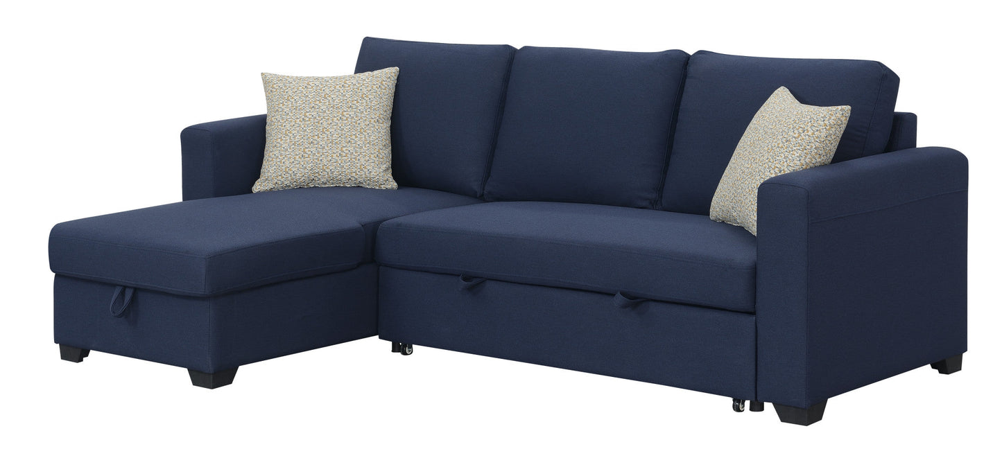 Navy Reversible Sectional with Pop-Up Sleeper and Storage Chaise