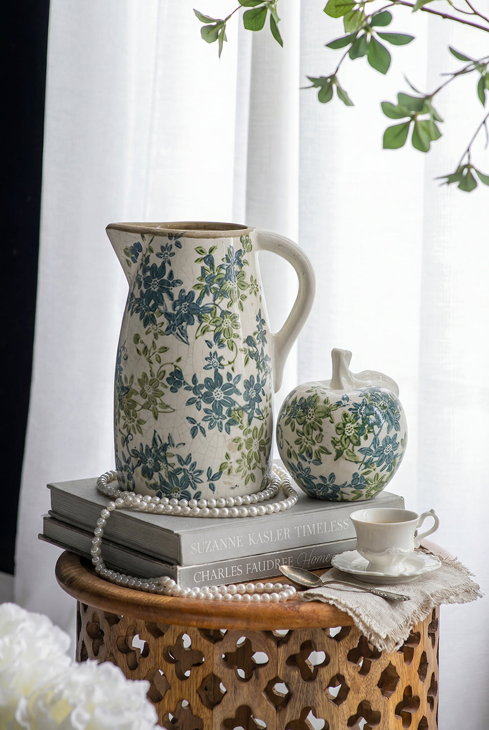7.9x5.9x9.4" Floral Pitcher Vase