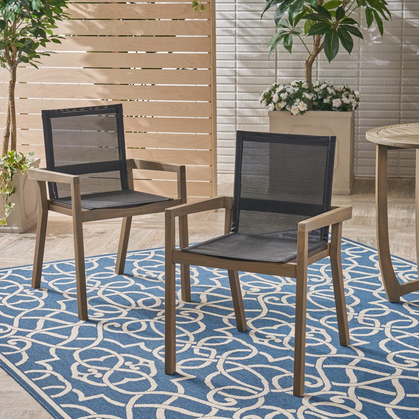 Belfast Dining Chair With Acacia Wood Frame And Mesh Seating (Set of 2)