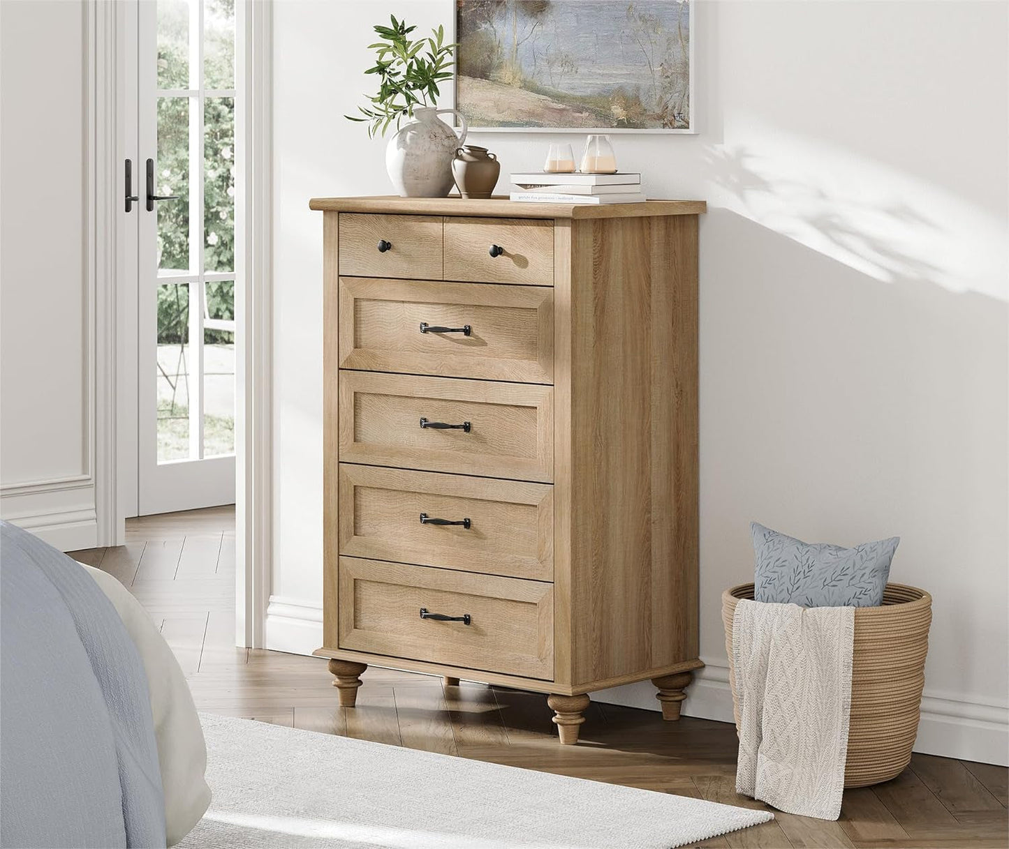 Oak Midcentury Dresser Five Drawers Storage Organizer