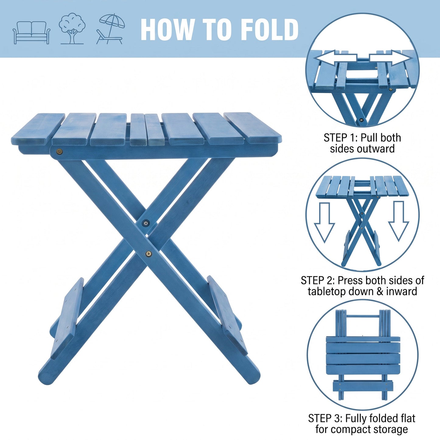 Folding Square Table Patio Outdoor Solid Wood Table