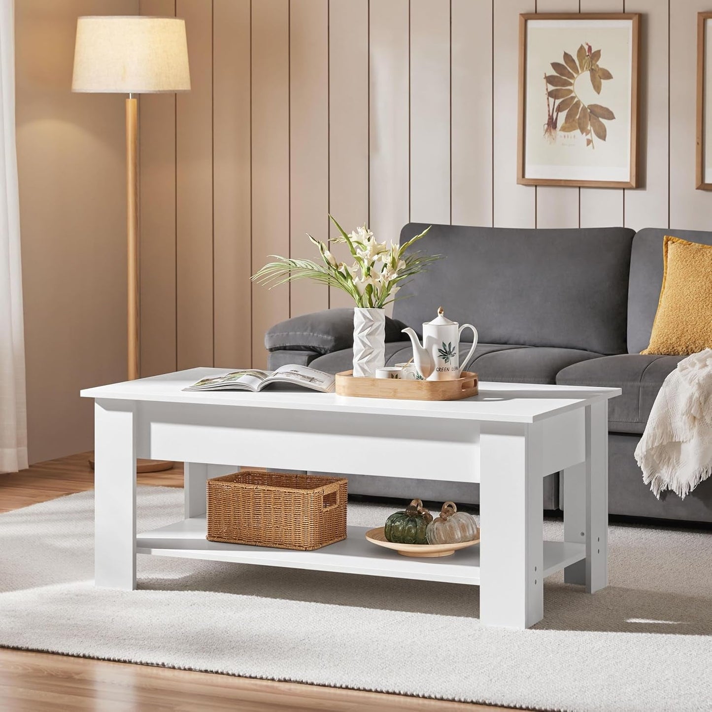Lift Top Coffee Table With Hidden Compartment And White Finish