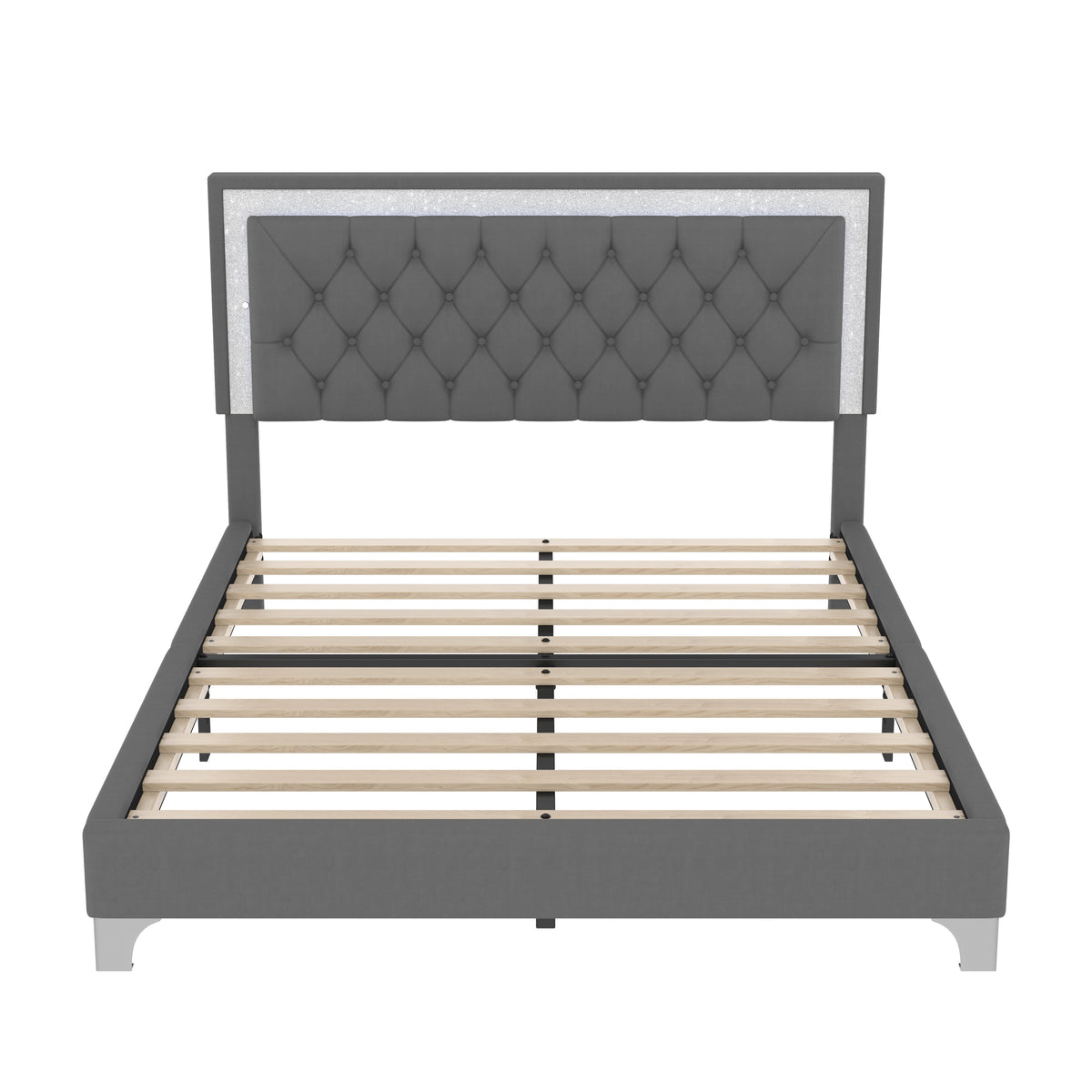 3-Pieces Bedroom Set - Queen Size Upholstered Platform Bed with LED Lights