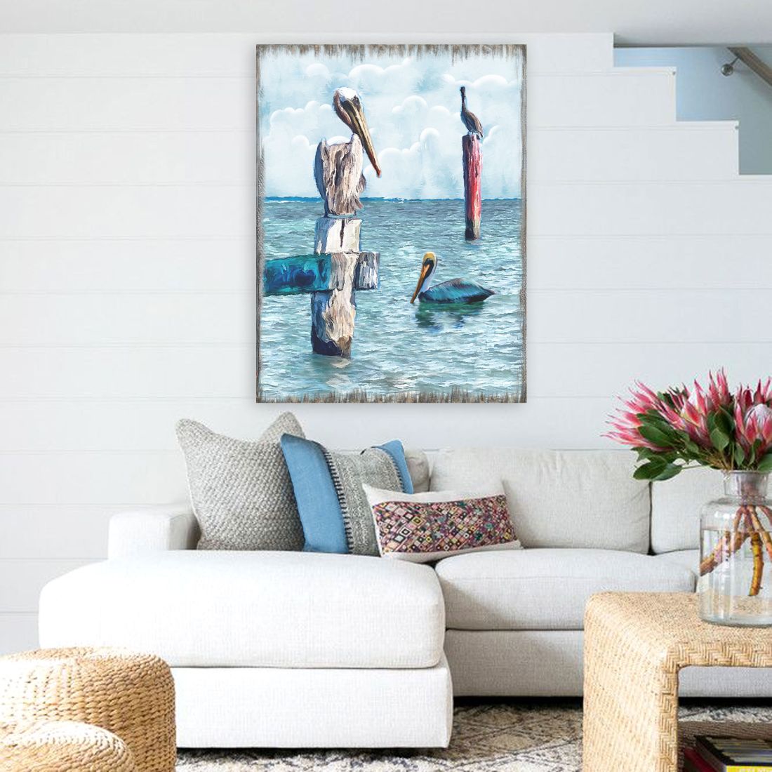 Peaceful Birds Pelicans and Seagulls Wooden Coastal Wall Art by Nature Wonders - Coastal Sea-Life Decor - 95252-4B