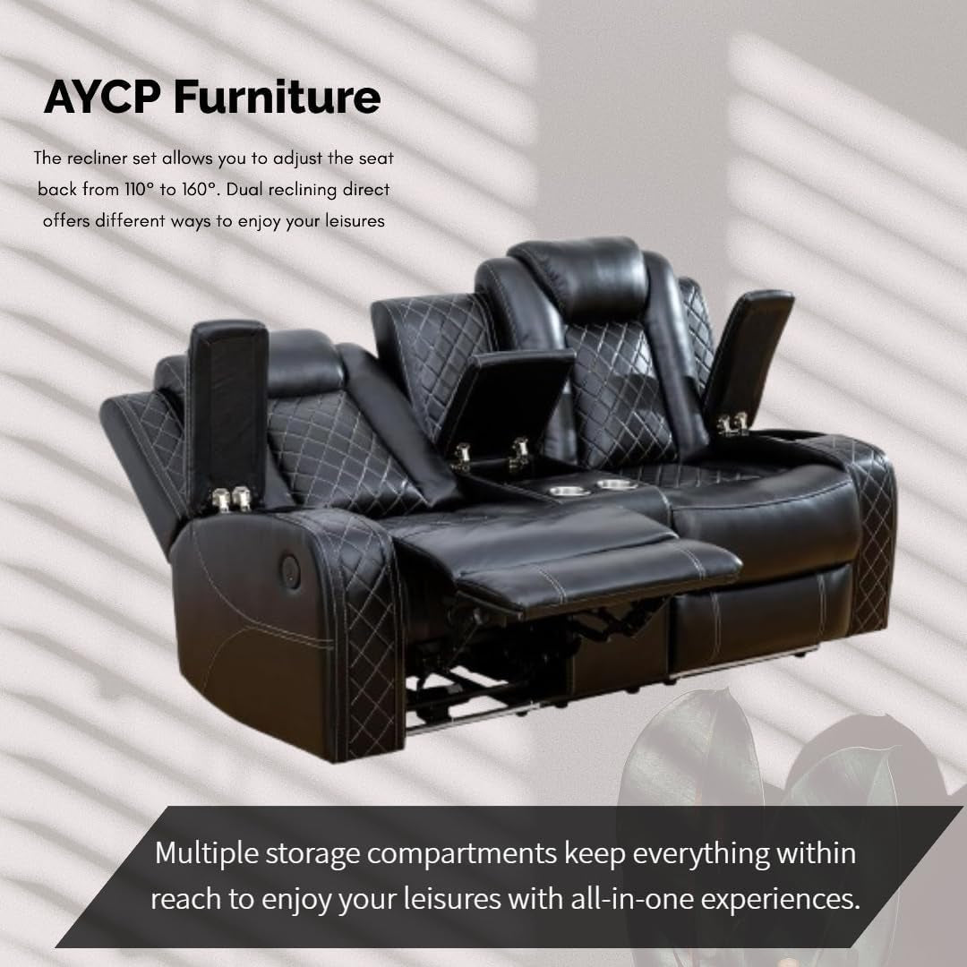 Power Recliner Set With LED Lights And Wireless Charger USB Port