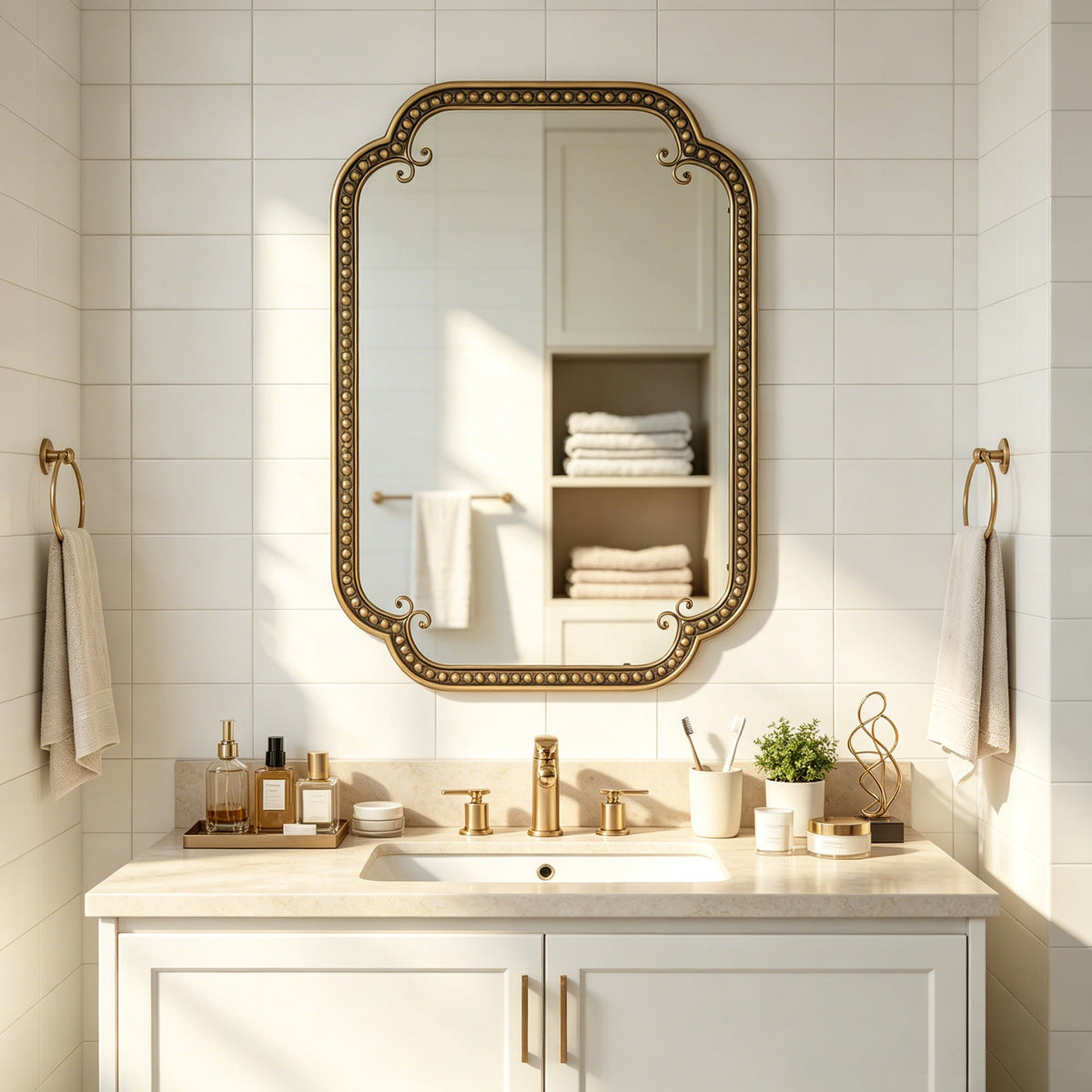 Gold Irregular Beaded Metal Framed Wall Mirror