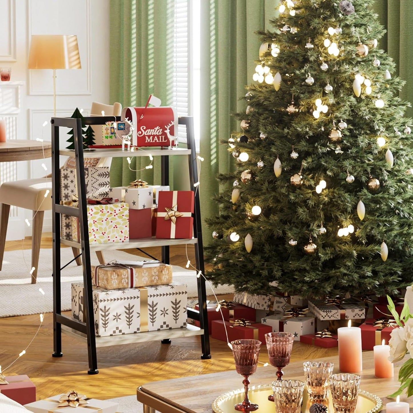 3-Tier Ladder Bookshelf With Steel Frame Greige Black