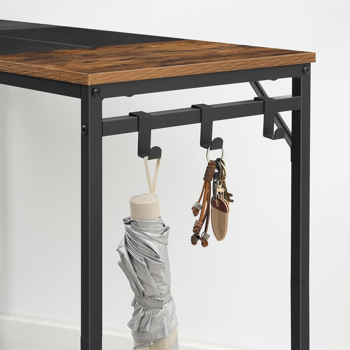 Computer Desk With Power Outlets In Rustic Brown And Black