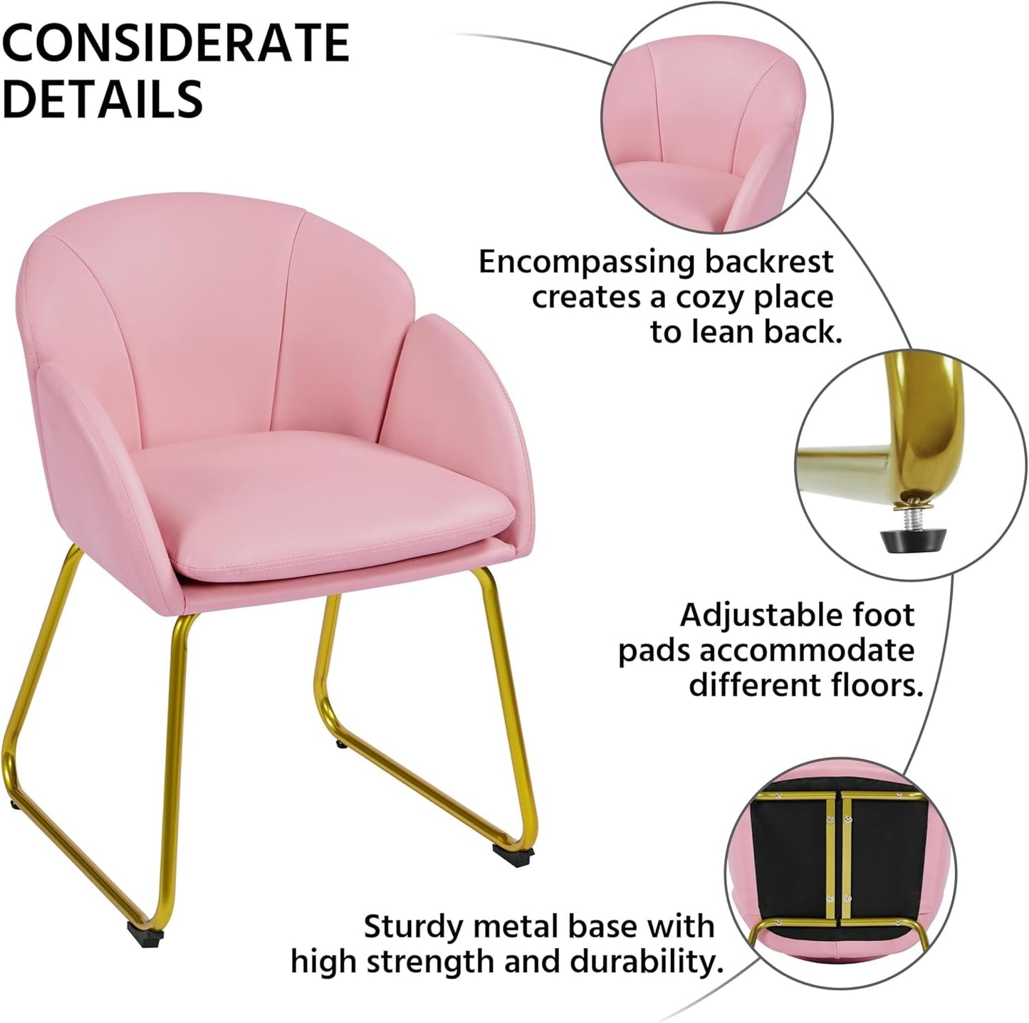 Modern PU Leather Armchair Flower With Golden Legs Pink