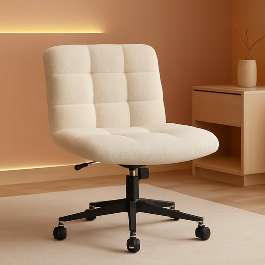 Swivel Faux Fur Armless Desk Chair With Wheels Height Adjustable