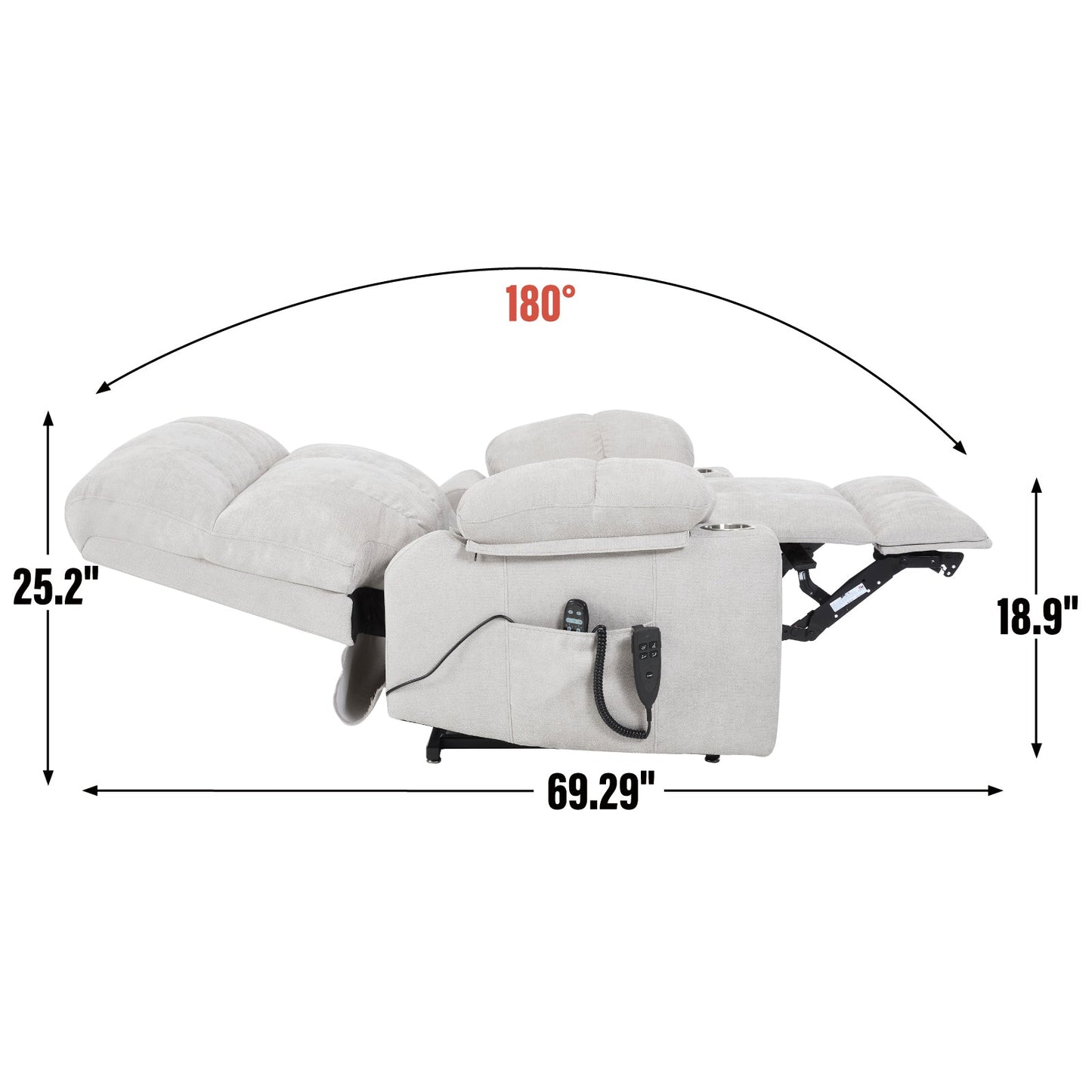 Beige Dual Motor Infinite Position Up to 350 LBS Chenille Power Lift Recliner Chair, Heavy Duty Motion Mechanism with 8-Point Vibration Massage and Lumbar Heating, Dual Cup Holders