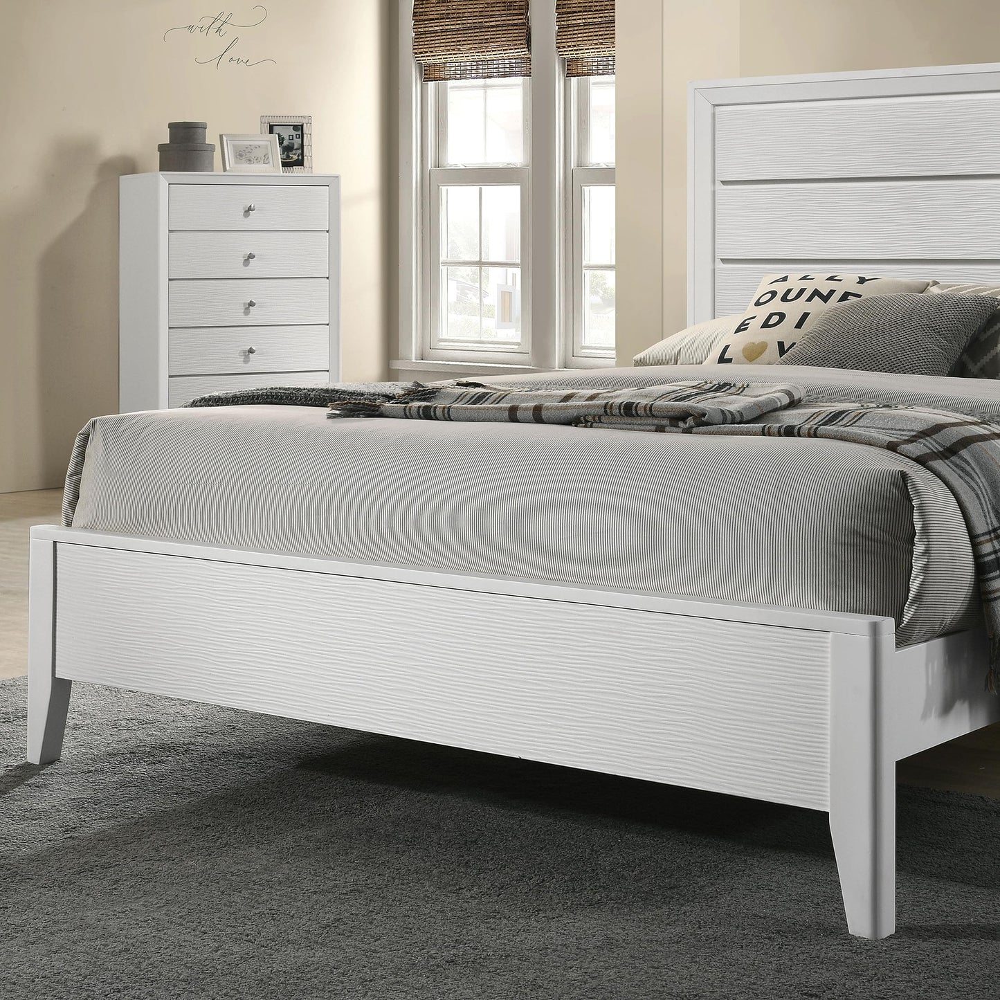 White Queen Size Bed Panel Headboard with Wave Texture