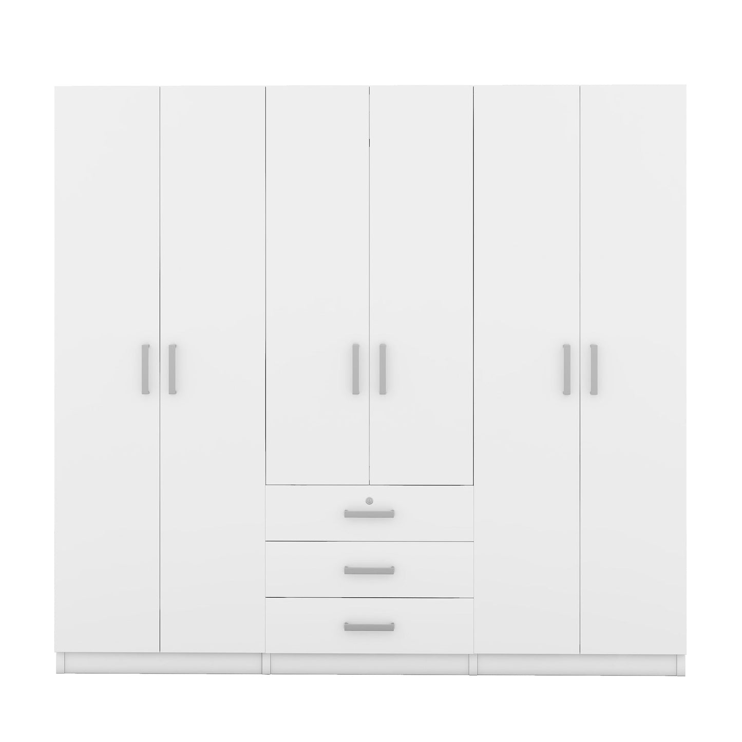 6-Doors Wooden Wardrobe Storage for Bedroom, with Big Drawers, White