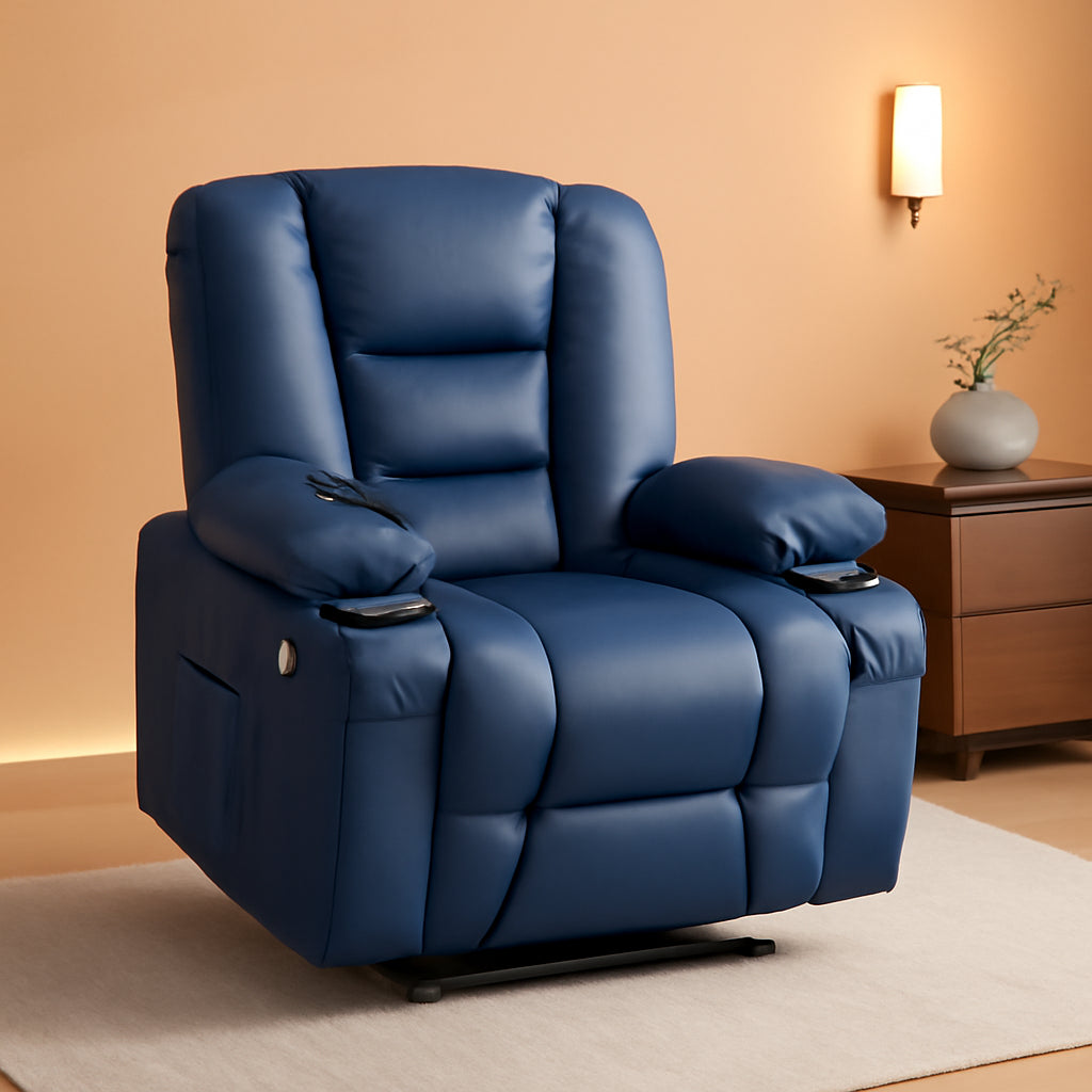 Large Navy Blue Power Lift Recliner Chair With Massage And Heat
