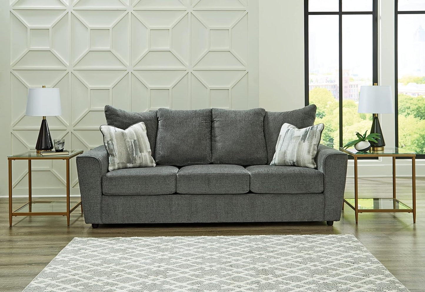 Gray Upholstered Casual Sofa With Flared Arms Modern
