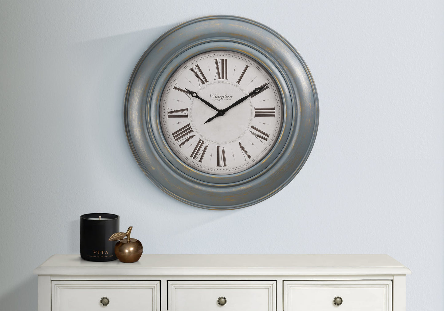 Clocks, 30' Round, Large Oversized, Wall Clock, Antique Blue, Transitional