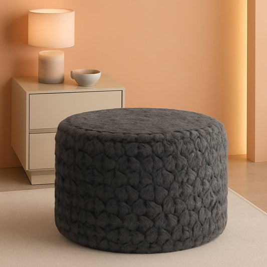 Luxuriously Round Pouf Ottoman 20x20 Gray Footrest