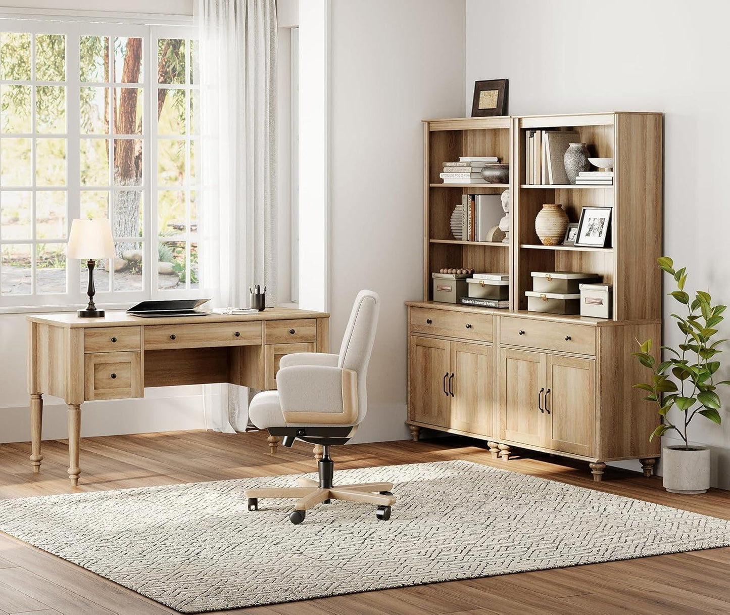 Elegant Oak 56 Inch Executive Desk Charging Station