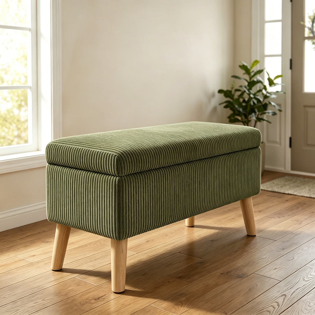 32 Inch Wide Olive Corduroy Ottoman