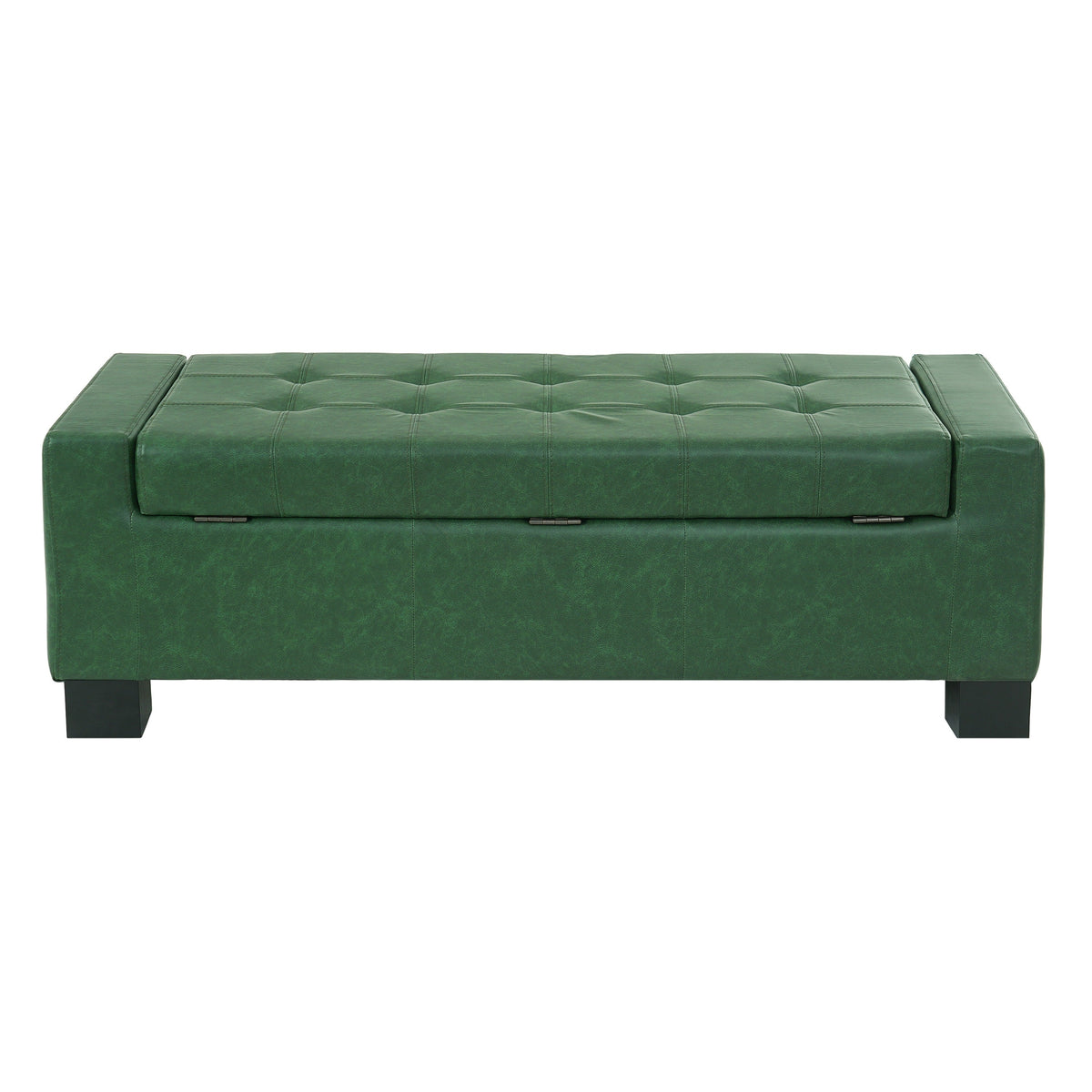 Green Storage Ottoman Bench with Solid Wood Legs