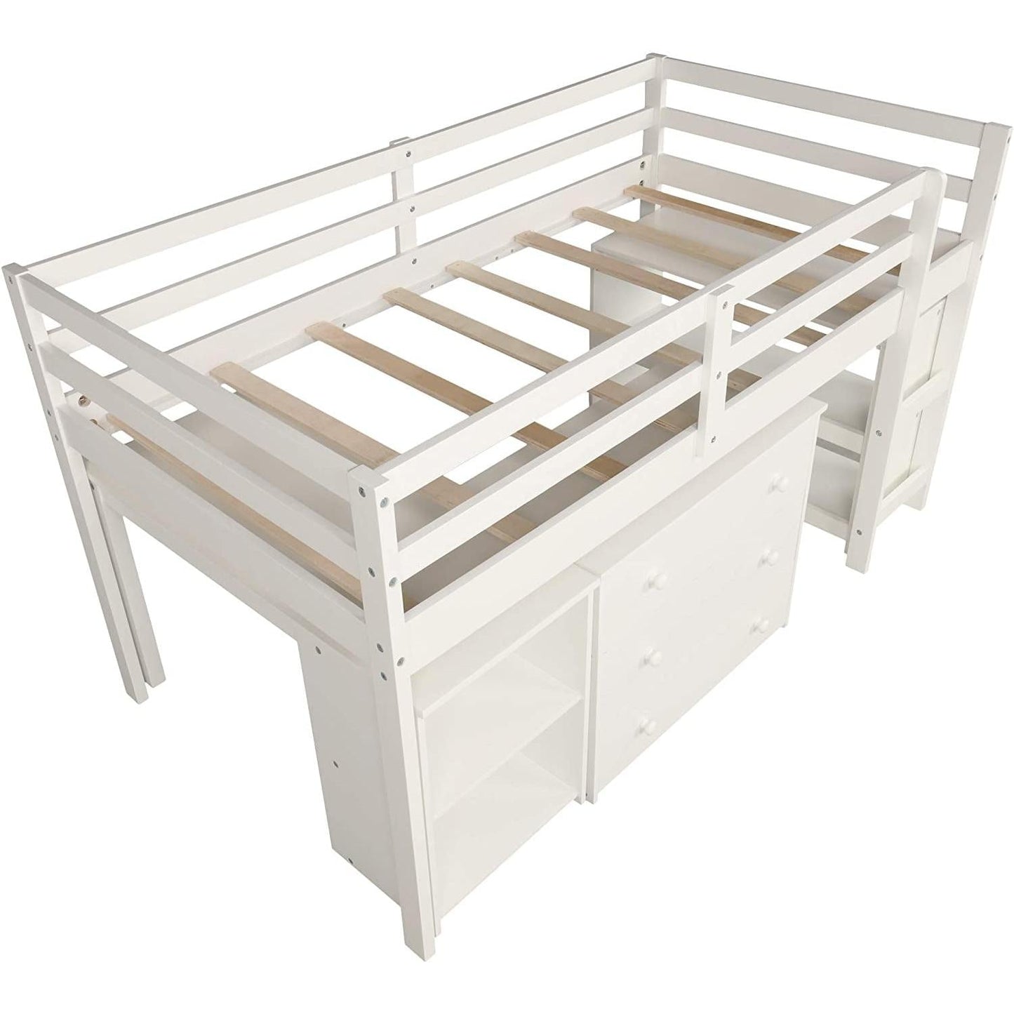 Twin Loft Bed With Rolling Desk And Storage For Small Rooms