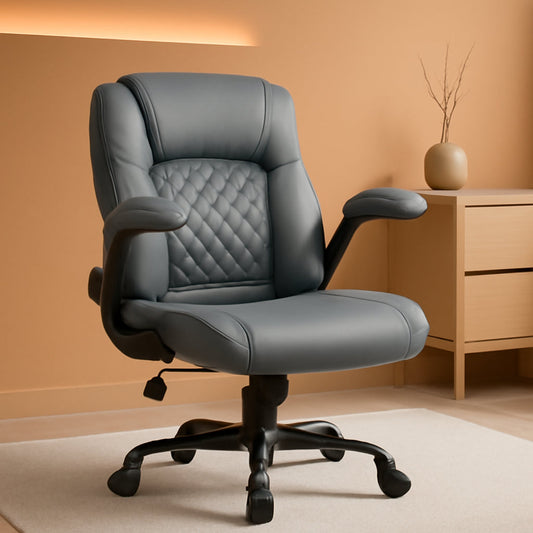 Gray PU Leather Office Chair With Ergonomic Back Support