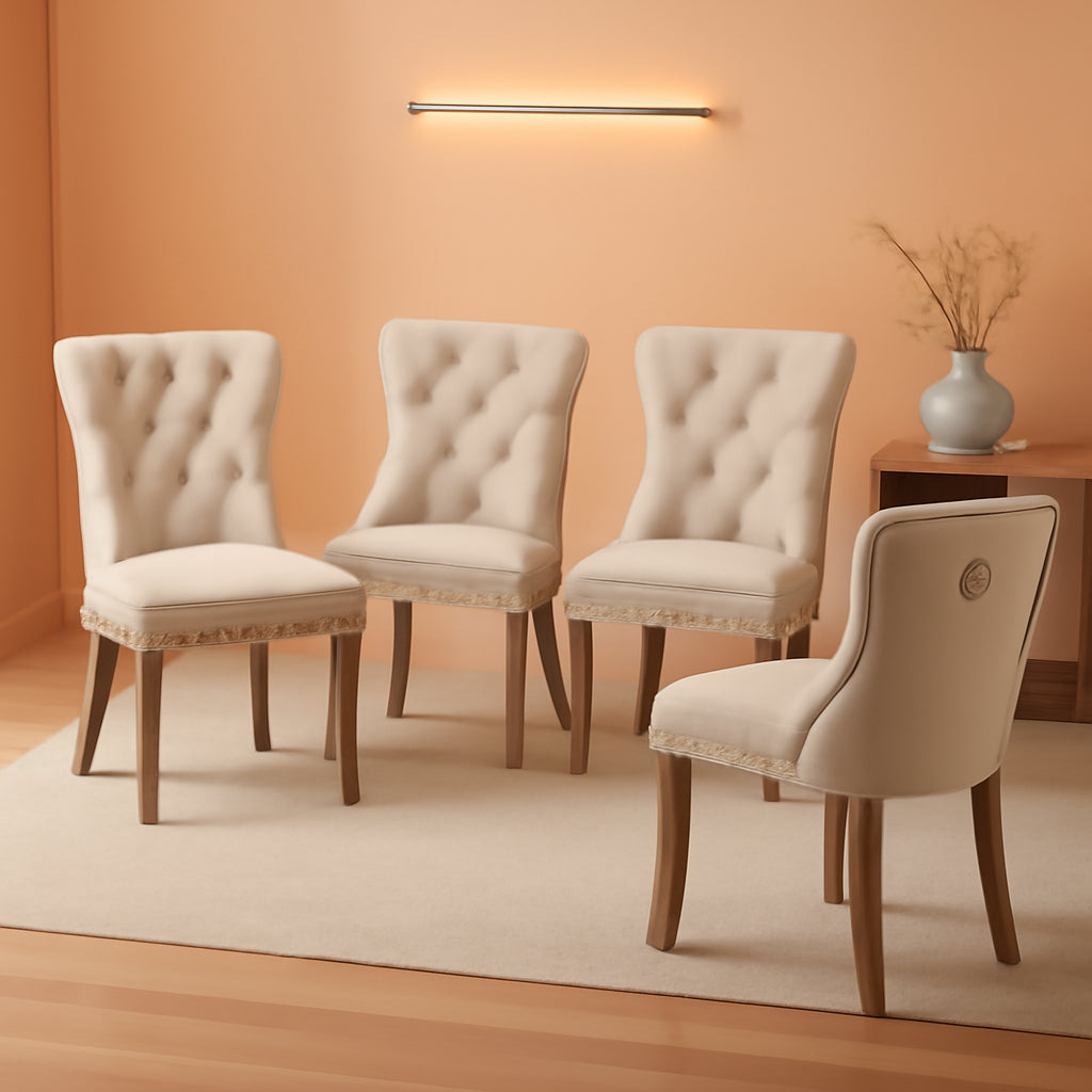 Velvet Dining Chairs Beige Nailhead Trim Set Of Four