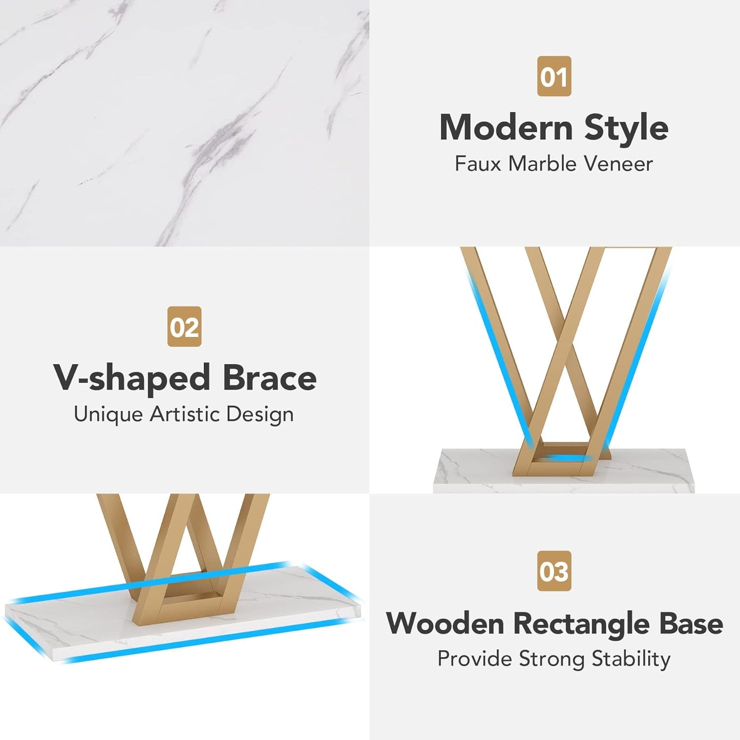 43” Gold Faux Marble Console Table