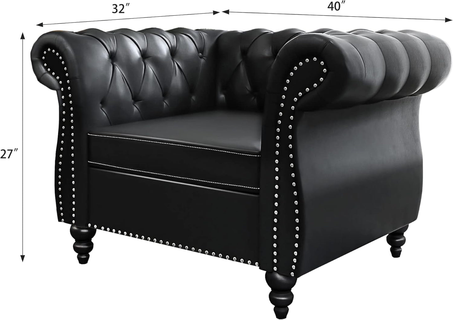 Two Piece Chesterfield Leather Living Room Set With Black Leather Loveseat And Chair