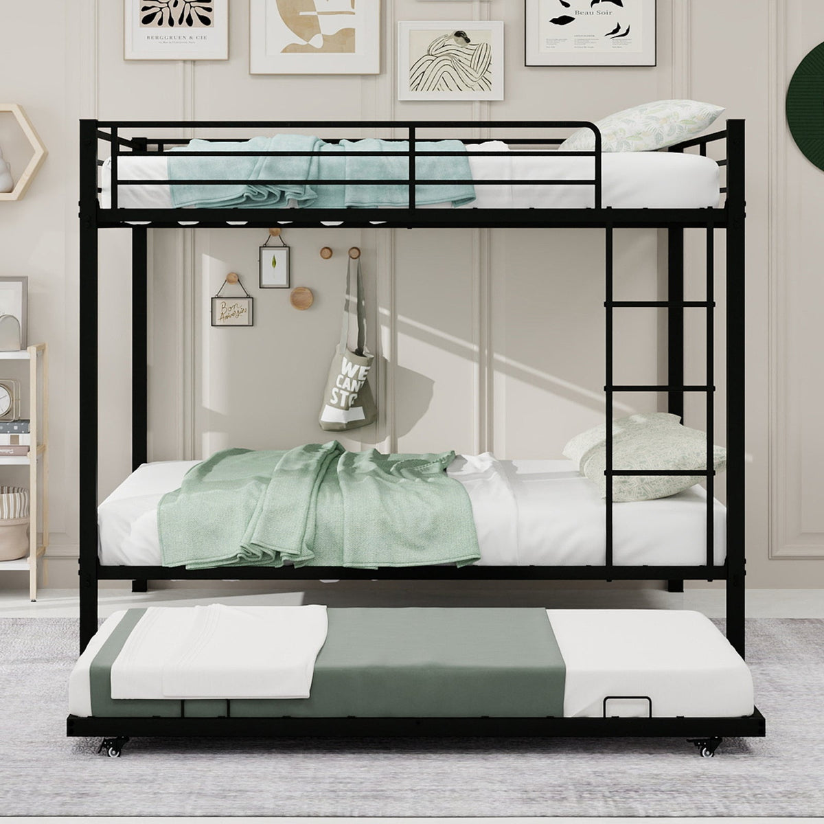 Durable Square Tube Iron Bunk Bed Featuring Safety Rails