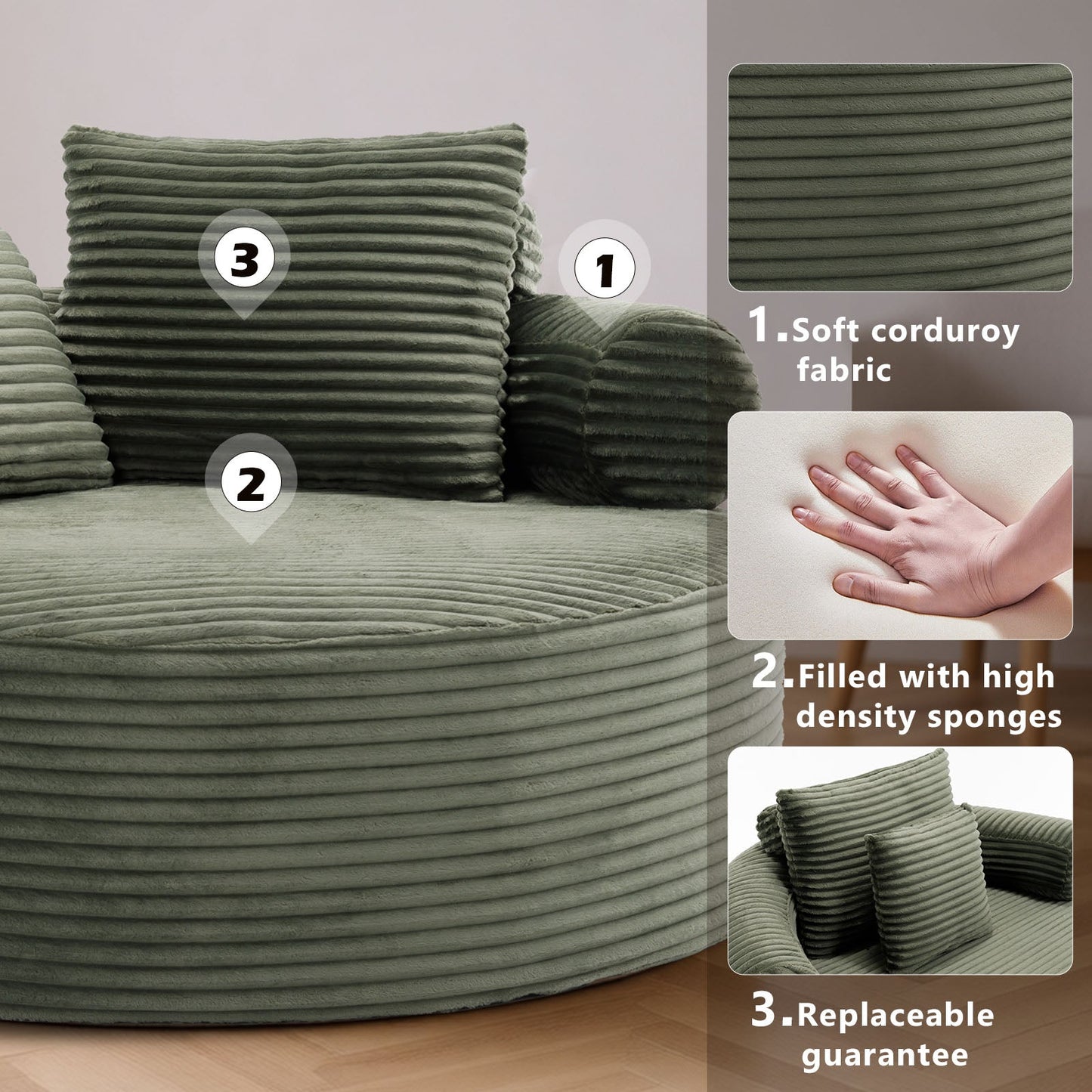 Round Sofa Bed with Memory Foam Sectional Couches