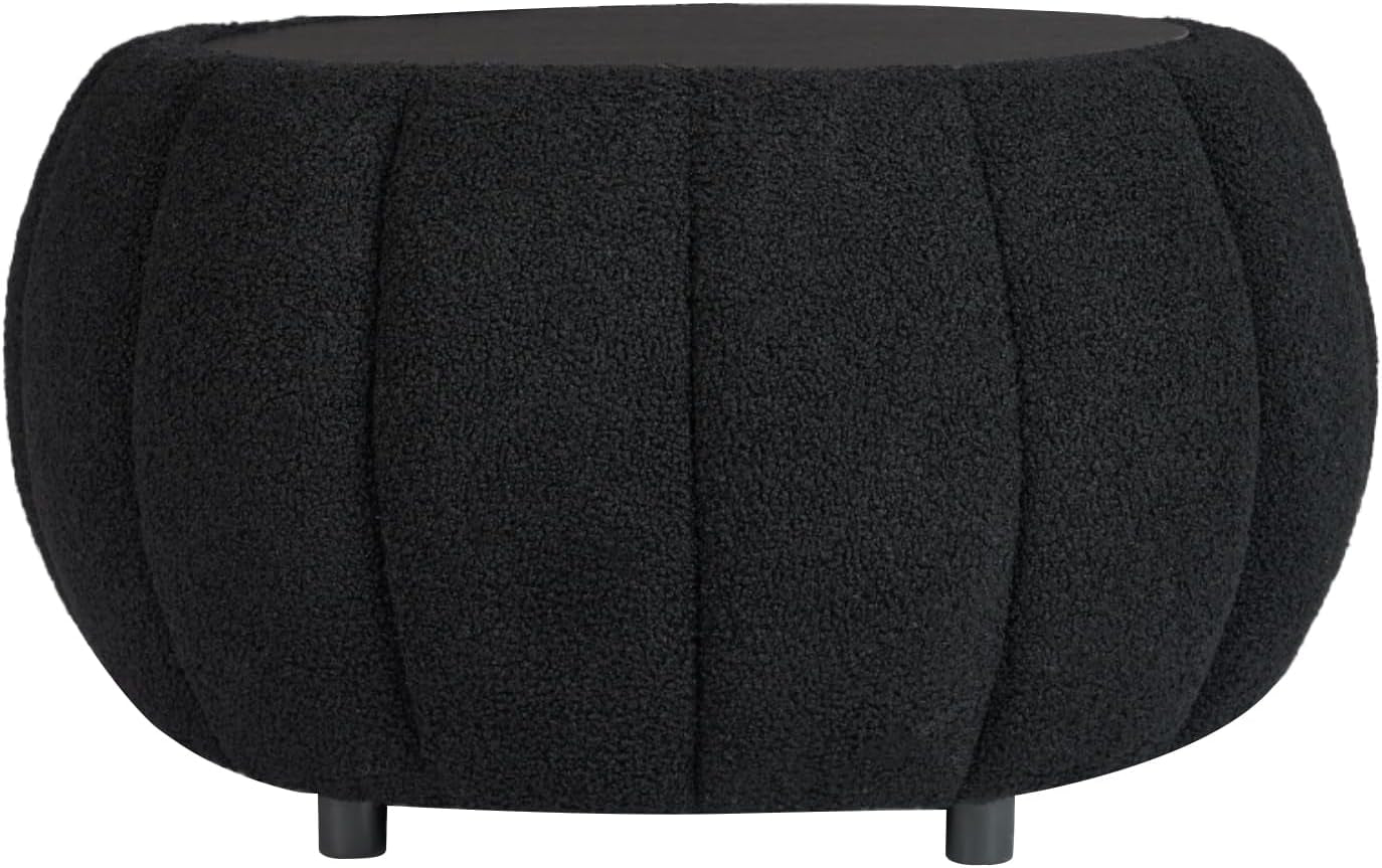 30 Inch Round Profile Teddy Fabric Hidden Storage Ottoman