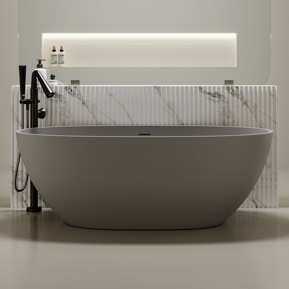 67'' Freestanding Bathtub Resin Stone Soaking Bathtub