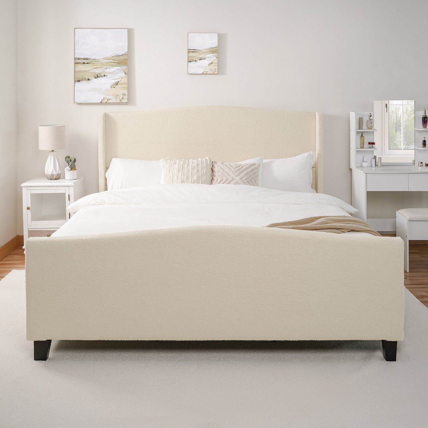 King Size Bed Frame with Upholstered Headboard
