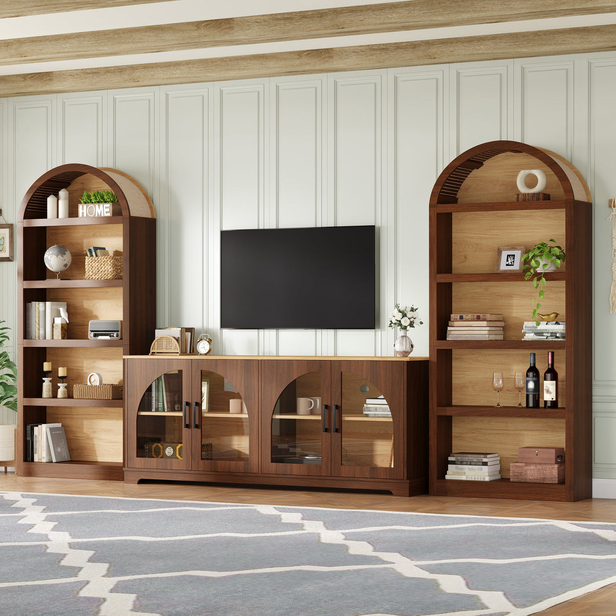 3-Piece Retro TV Stand Set with Bookshelf for TVs Up to 70"