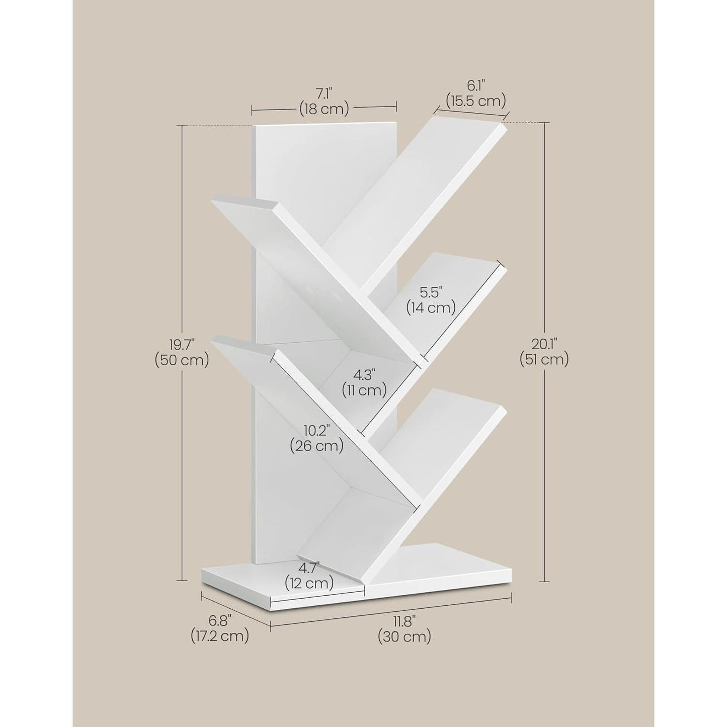 Cloud White Tree Bookshelf Five Tier Corner Shelf Unit