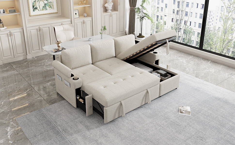 L-Shaped Sofa Couch Convertible Sofa Bed with Storage