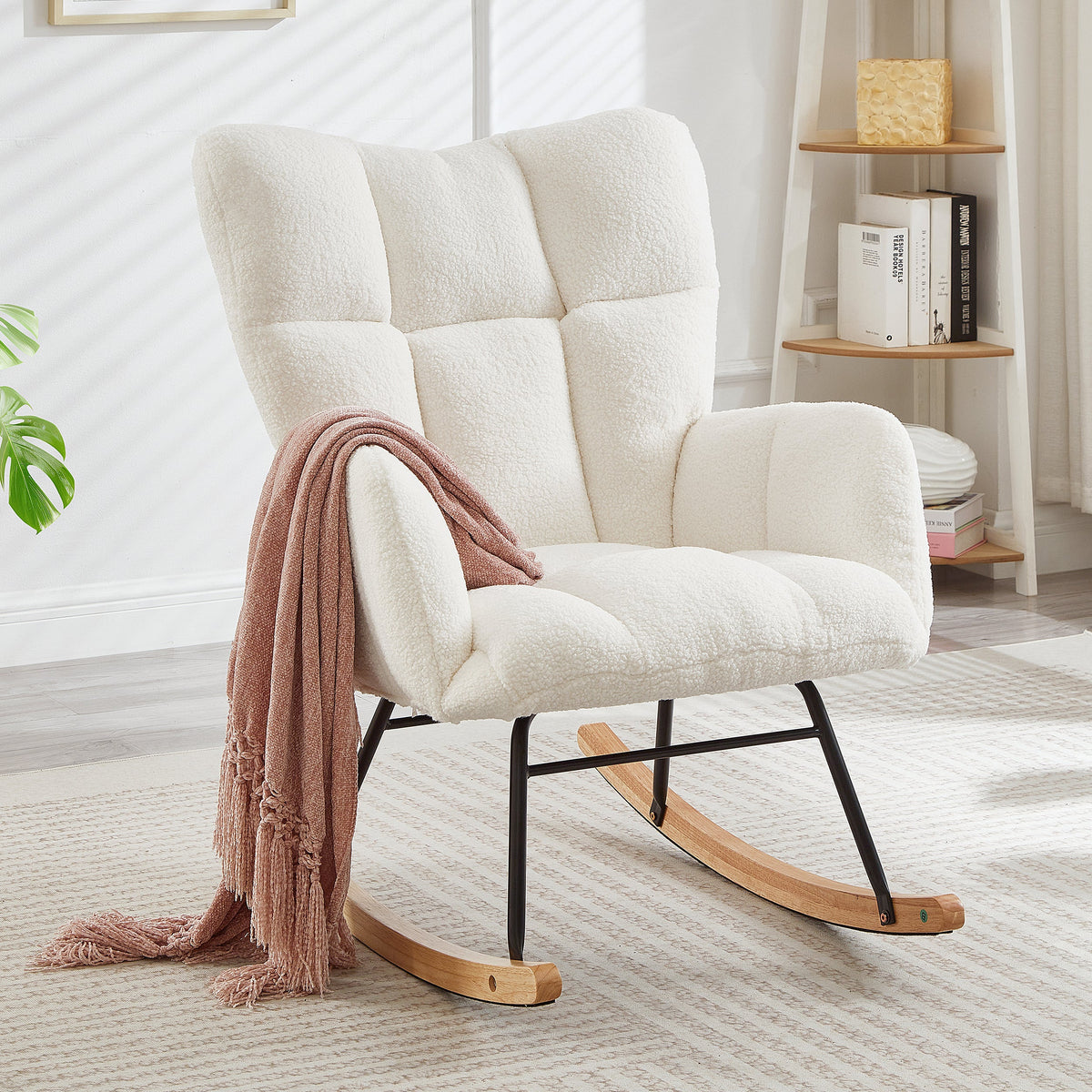 Tufted Upholstered Teddy Fabric Glider Chair for Living Room