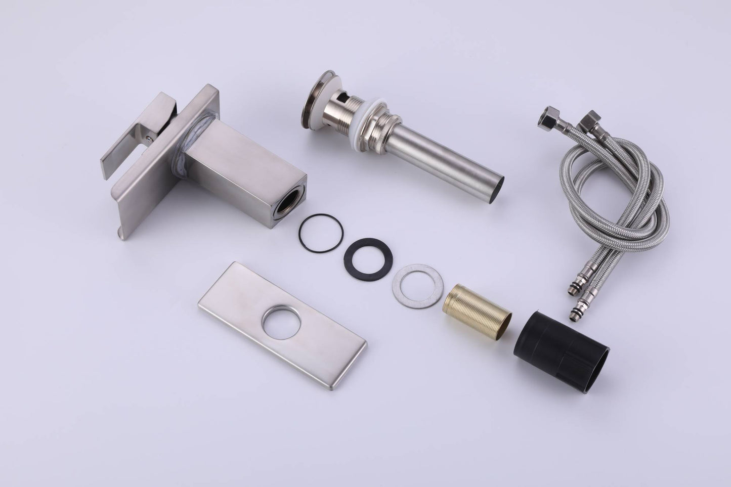 Brushed nickel waterfall 3 LED light single handle brass bathroom faucet with pop up brass drain