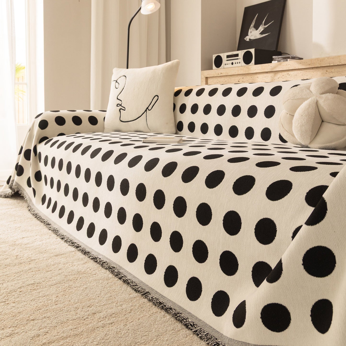 Chenille Polka Dot Sofa Cover Throw, Soft Thick Couch Cover Blanket Furniture Covers